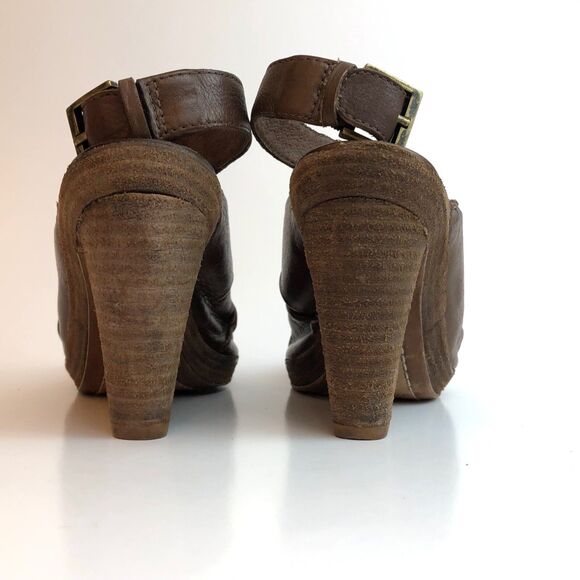 Vintage Anthropologie MATISSE New Haven Brown Leather Peep Toe Wedge Size 5 1/2 - Picture 11 of 11
